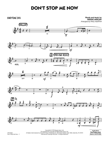 Don't Stop Me Now (arr. Paul Murtha) - Baritone Sax