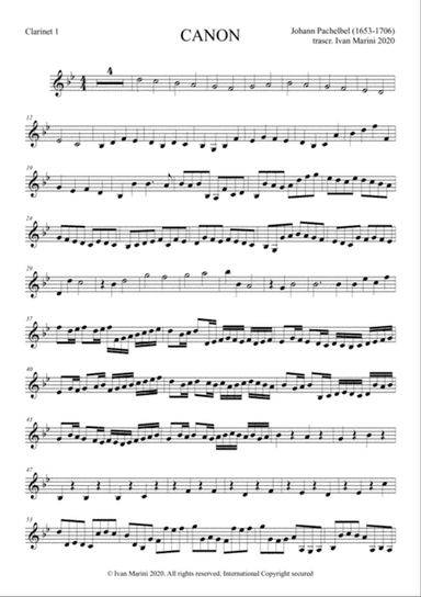 CANON by Pachelbel - for Clarinet Quartet