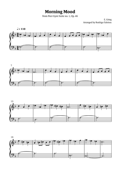 Morning Mood (easy piano - intermediate level 1 - with fingerings)