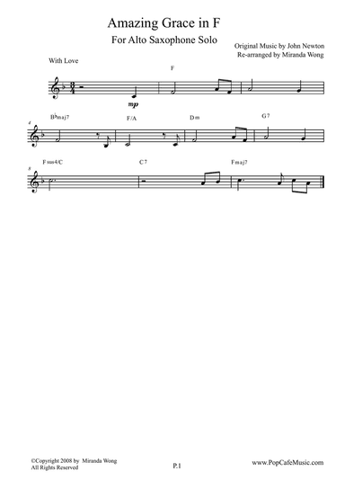 Amazing Grace - Alto Saxophone Solo + Concert Key