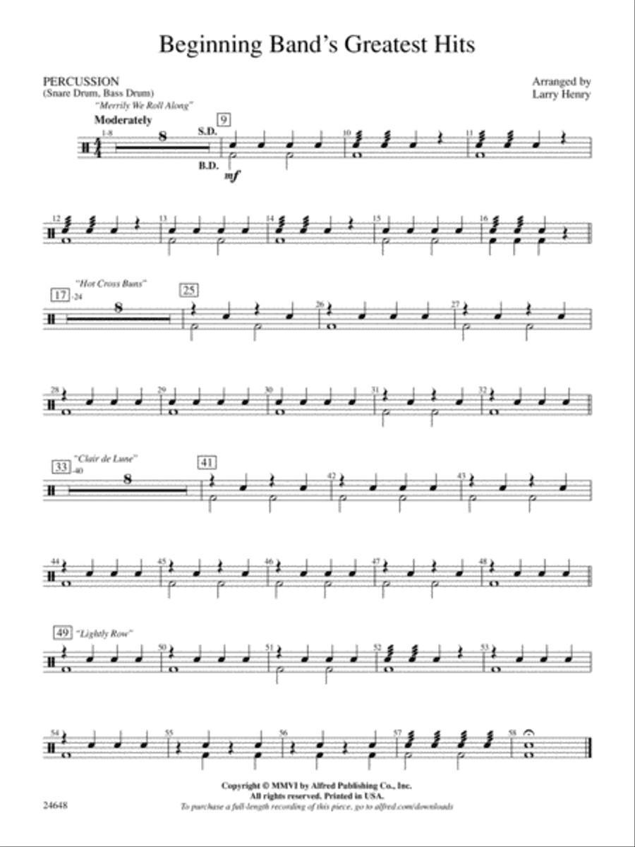 Beginning Band's Greatest Hits: 1st Percussion