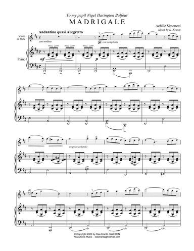Madrigale for flute or violin and piano