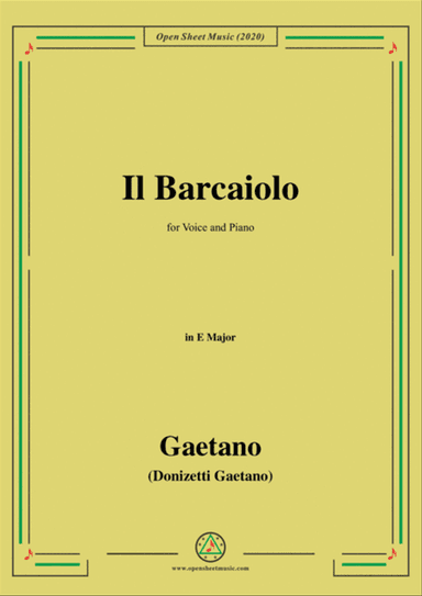 Donizetti-Il Barcaiolo,in E Major,for Voice and Piano