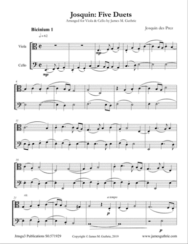 Josquin: Five Duets for Viola & Cello