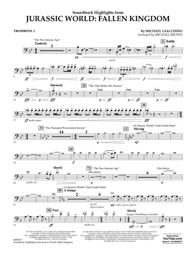 Highlights from Jurassic World: Fallen Kingdom (arr. Michael Brown) - Trombone 1