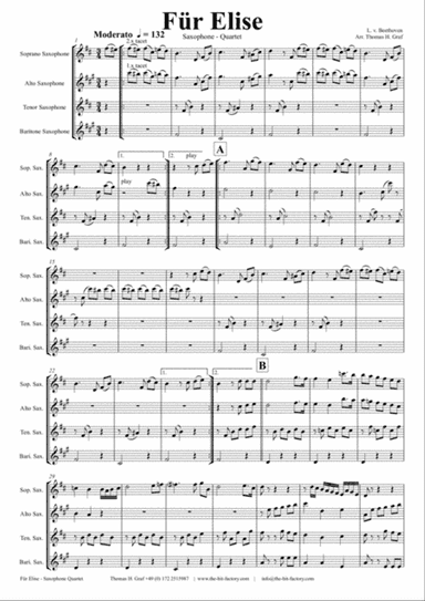 For Elise - Ludwig van Beethoven - Saxophone Quartet
