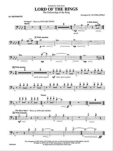 The Lord of the Rings: The Fellowship of the Ring, Symphonic Suite from: 1st Trombone