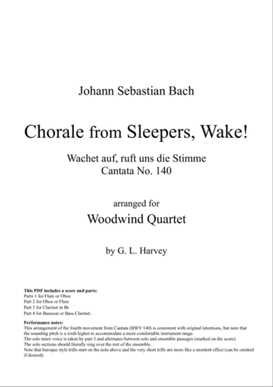 Chorale from Sleepers, Wake! (BWV 140) for Woodwind Quartet