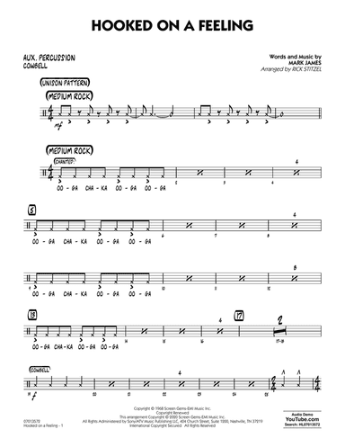 Hooked On A Feeling (arr. Rick Stitzel) - Aux Percussion