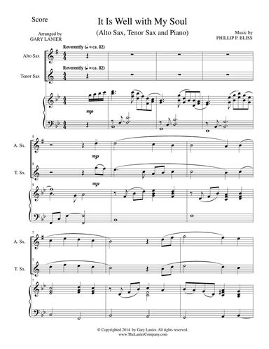IT IS WELL WITH MY SOUL (Trio - Alto Sax/Tenor Sax and Piano with Score and Parts)