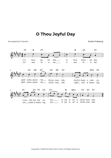 O Thou Joyful Day (Key of F-Sharp Major)