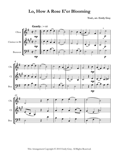 Lo, How a Rose E'er Blooming (Woodwind Trio)