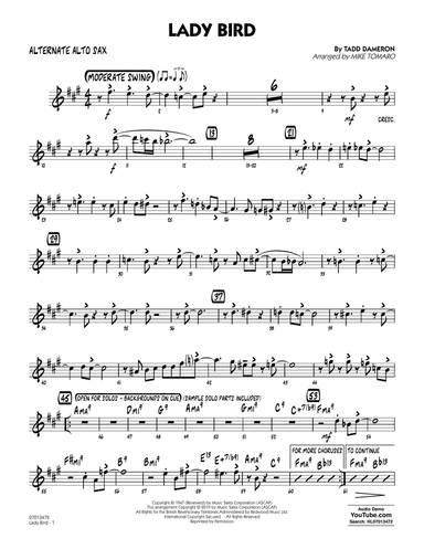 Lady Bird (arr. Mike Tomaro) - Alternate Alto Sax