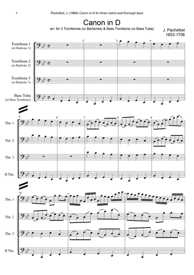 J. Pachelbel - Canon in D-dur, arr. for 3 Trombones (Baritones) & Bass Tuba (or Bass Trombone)
