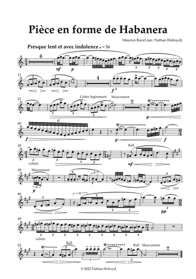 Pièce en forme de habanera (arr. for B-flat saxophone and harp) Saxophone Part
