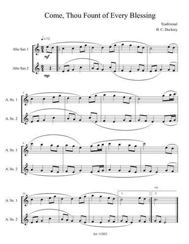 Come, Thou Fount of Every Blessing (Alto Sax Duet)