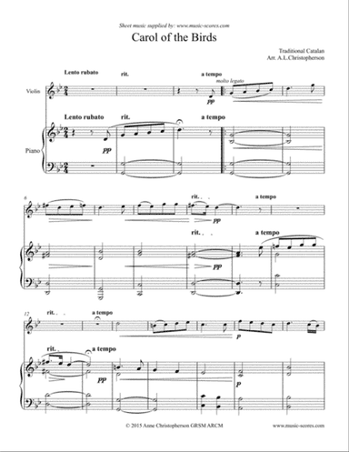 Carol of the Birds - Violin and Piano