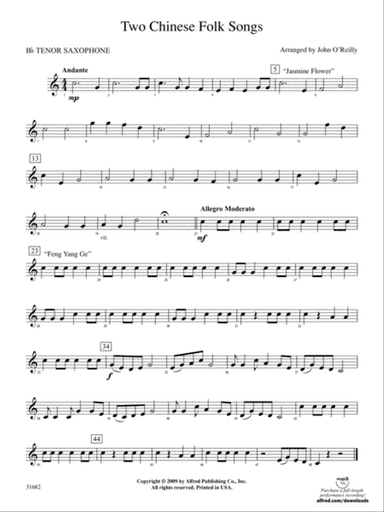 Two Chinese Folk Songs: B-flat Tenor Saxophone