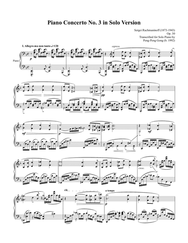 Piano Concerto No. 3 in Solo Version