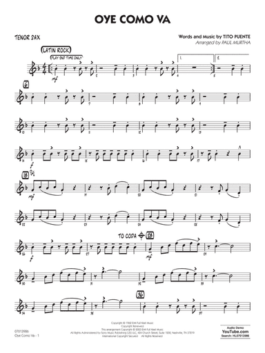 Oye Como Va (arr. Paul Murtha) - Tenor Sax
