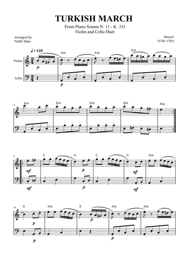 Turkish March - Violin and Cello (with chords)