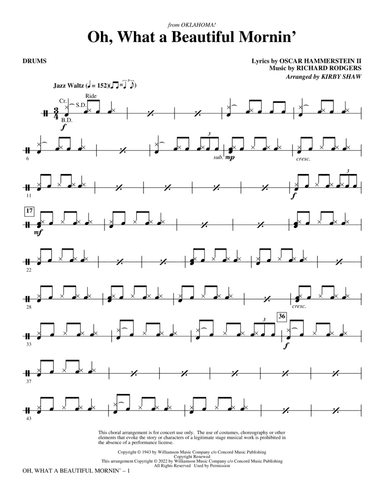 Oh, What A Beautiful Mornin' (from Oklahoma!) (arr. Kirby Shaw) - Drums