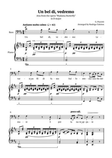Un Bel Di Vedremo (from Madama Butterfly) - for Bass - in D major