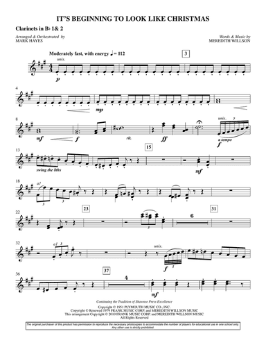 It's Beginning To Look Like Christmas (arr. Mark Hayes) - Bb Clarinet 1,2