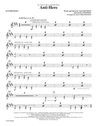 Anti-Hero (arr. Alan Billingsley) - Synthesizer I
