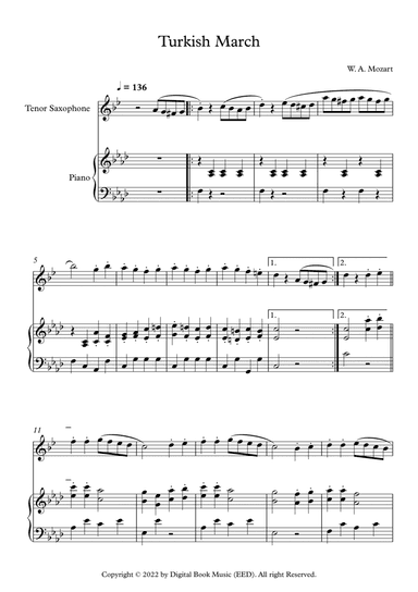 Turkish March - Wolfgang Amadeus Mozart (Tenor Sax + Piano)