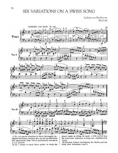 Six Variations On A Swiss Song, WoO 64