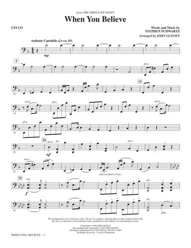 When You Believe (from The Prince Of Egypt) (arr. John Leavitt) - Cello