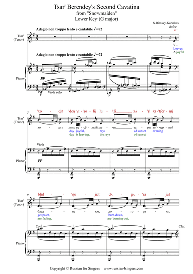 "Snowmaiden": Berendey’s Second Cavatina. Lower key. DICTION SCORE w IPA & translation