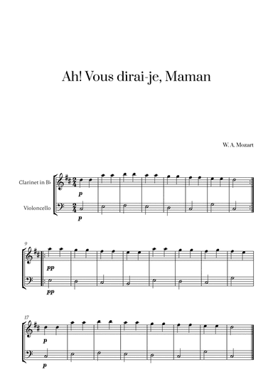 W. A. Mozart - Ah! Vous dirai-je, Maman for Clarinet and Cello