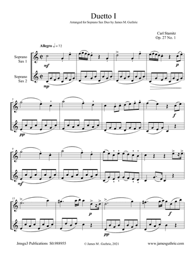 Stamitz: Six Duets Op. 27 Complete for Soprano Sax Duo