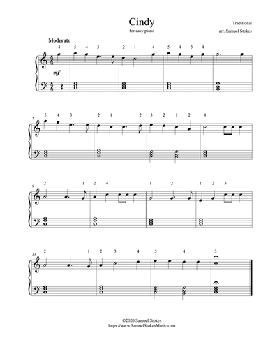 Cindy (Get Along Home, Cindy, Cindy) - for easy piano