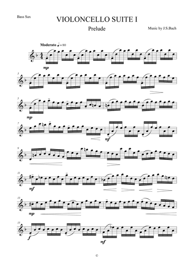 Prelude from Violoncello Suite I by J.S.Bach for Bass Saxophone