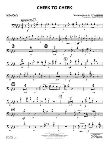 Cheek to Cheek (Key: Ab) (arr. Mark Taylor) - Trombone 2