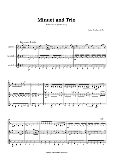 Minuet by Boccherini for French Horn Trio