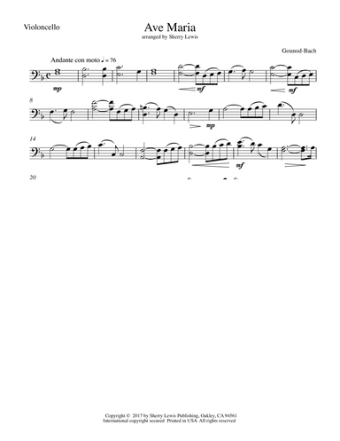 Ave Maria for Cello Solo by Gounod-Bach