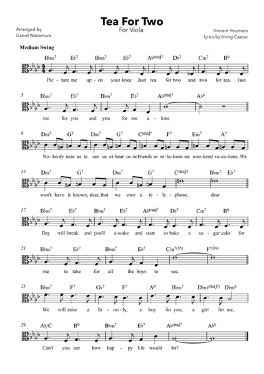 Tea For Two (For Viola with lyrics)