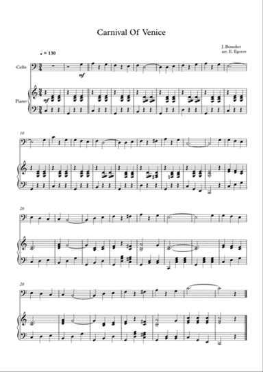 Carnival Of Venice, Julius Benedict, For Cello & Piano