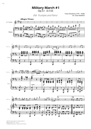 Military March No.1, Op.51 - Bb Trumpet and Piano (Full Score)