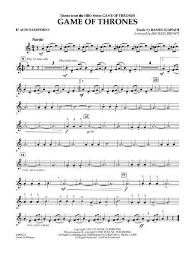 Game Of Thrones (arr. Michael Brown) - Eb Alto Saxophone