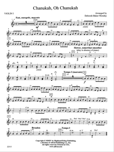 Chanuka, Oh Chanukah: 1st Violin