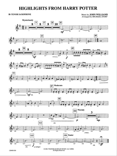 Harry Potter, Highlights from: B-flat Tenor Saxophone