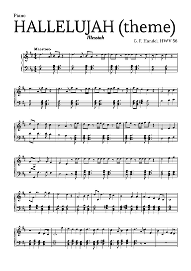 Aleluia (HALLELUJAH), of the Messiah - for Piano and chords
