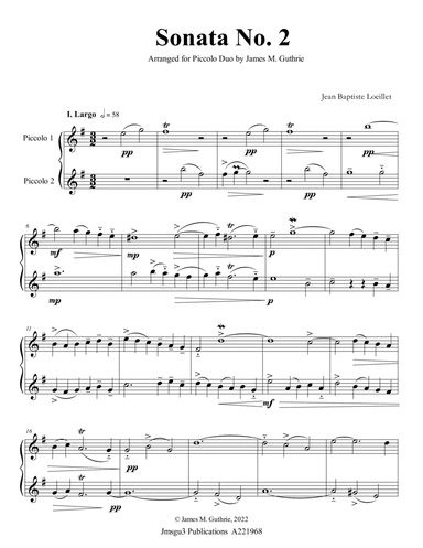 Loeillet: Sonata No. 2 for Piccolo Duo