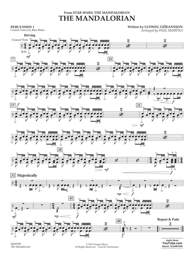 The Mandalorian (from Star Wars: The Mandalorian) (arr Paul Murtha) - Percussion 1