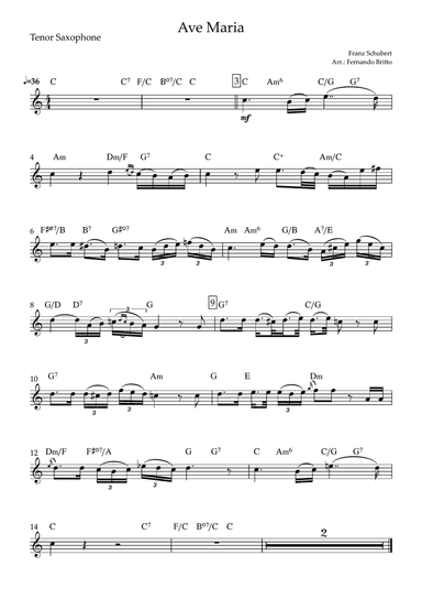 Ave Maria (Franz Schubert) for Tenor Saxophone Solo with Chords
